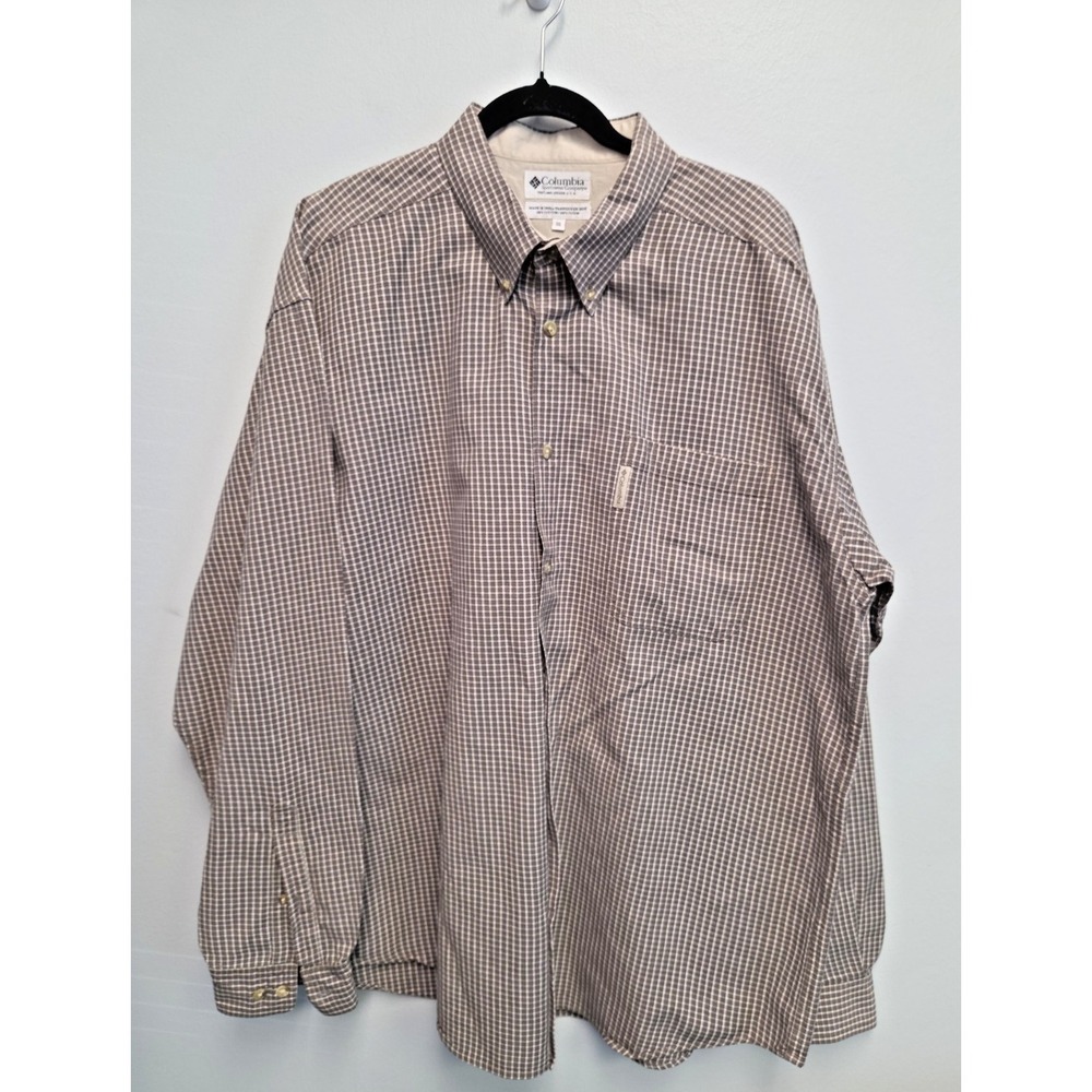 Columbia Men's XXL Long Sleeve Khaki Plaid Button-Down Shirt Cotton